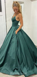 A-line Spaghetti Straps Satin Prom Gown, Long Party Evening Prom Dresses PD1335