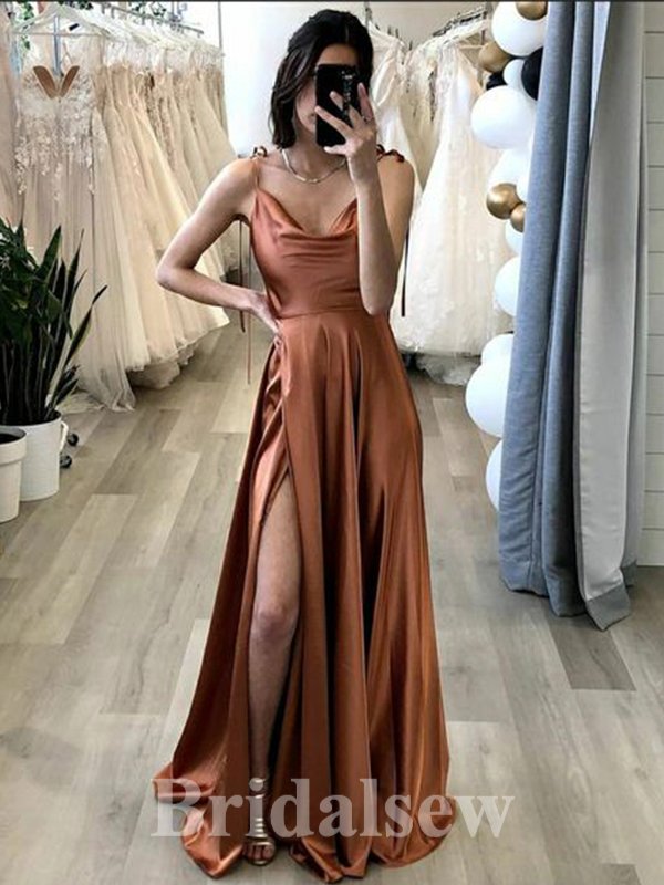 A-line Spaghetti Straps Simple Modest Elegant Long Evening Prom Dresses PD1206