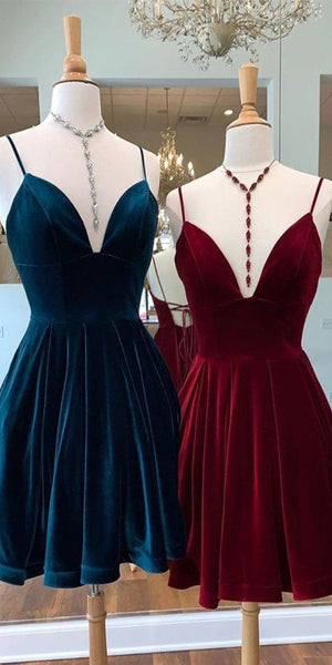 A-line Spaghetti Straps V-Neck Fresh Short Homecoming Dresses HD008