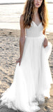 A-line Spaghetti Straps Tulle Dream Beach Long Wedding Dresses WD174