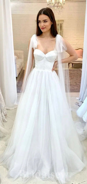 A-line Straps Unique Beach Vintage Long Wedding Dresses, Dream Bridal Gown WD423