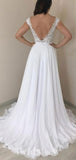 A-line Top Lace Princess Vintage Dream Beach Cap Sleeves Long Wedding Dresses, Bridal Gown WD455