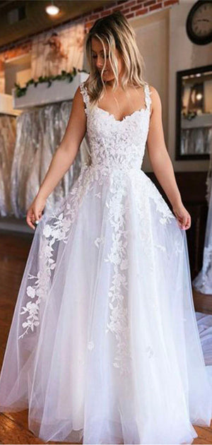 A-line Tulle Lace Fairy Lovely Long Wedding Dresses, Bridal Gown WD166