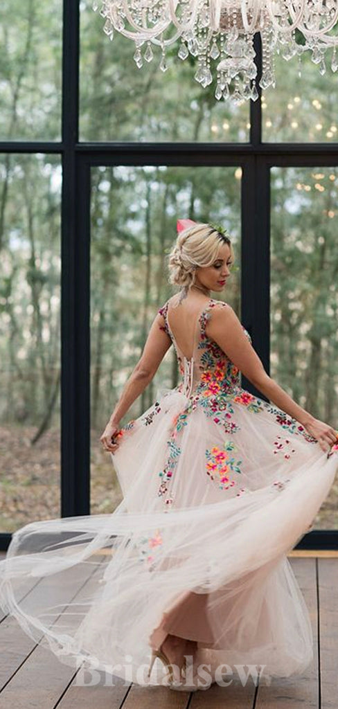 A-line Unique Design Applique Dream Beach Vintage Long Wedding Dresses WD362