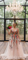 A-line Unique Design Applique Dream Beach Vintage Long Wedding Dresses WD362