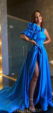 A-line Unique Design Royal Blue Elegant Satin Party Women Long Evening Prom Dresses PD576