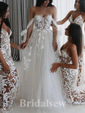 A-line Unique Elegant Lace New Garden Vintage Dream Beach Long Wedding Dresses WD532