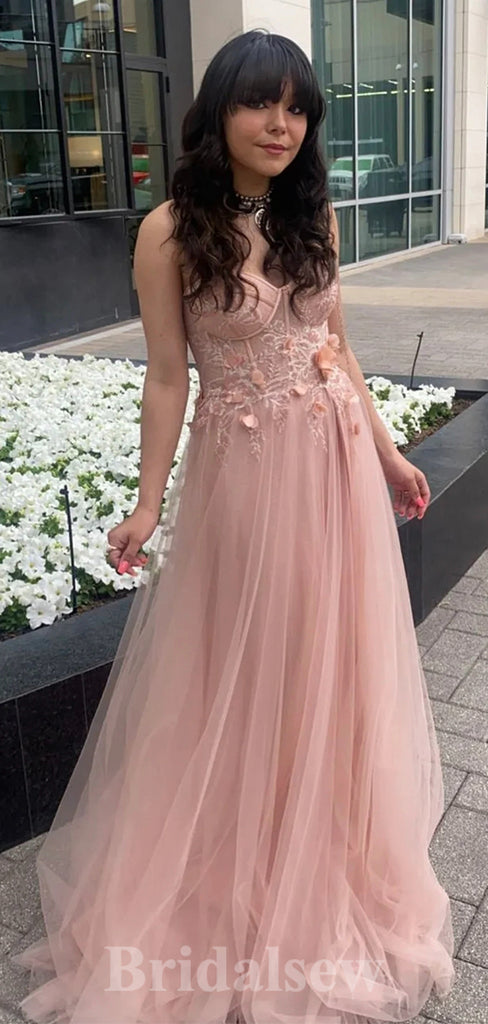 A-line Unique Fairy Blush Pink Tulle Elegant Long Women Evening Prom Dresses PD855