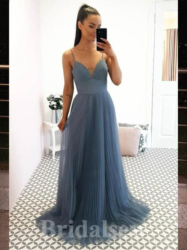 A-line Unique Spaghetti Straps New Modest Elegant Long Women Evening Prom Dresses PD810