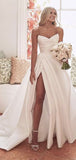A-line Unique Stain Side Slit Popular Vintage Princess Wedding Dresses WD059
