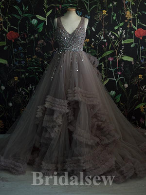 A-line V-Neck Tulle Princess Modest Gorgeous Long Women Evening Prom Dresses PD821