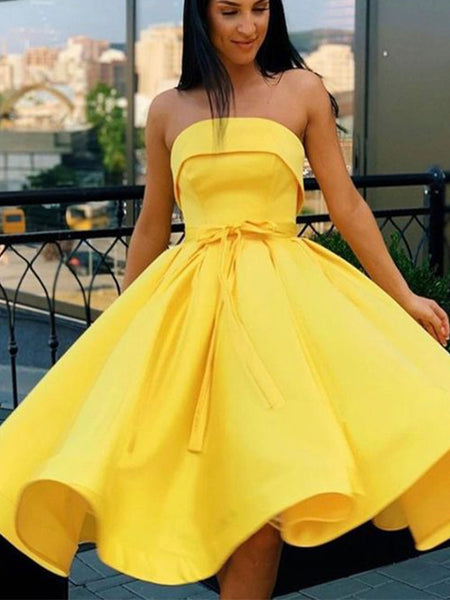Yellow Off The Shoulder Party Dress,Yellow Short Homecoming Dress  Y2058