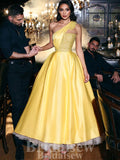 A-line Yellow Princess Unique One Shoulder Stylish Long Women Evening Prom Dresses PD747