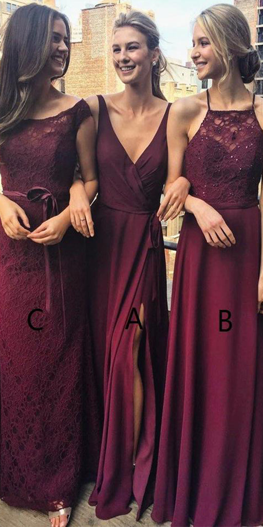 A Line Burgundy Chiffon Sleeveless Cheap Bridesmaid Dresses BD001