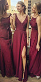A Line Burgundy Chiffon Sleeveless Cheap Bridesmaid Dresses BD001