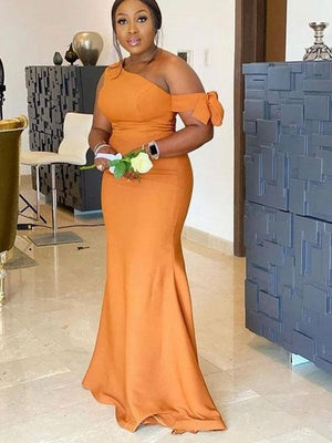 Affordable Mermaid Unique New Satin Plus Size Modest Long Formal Bridesmaid Dresses BD198