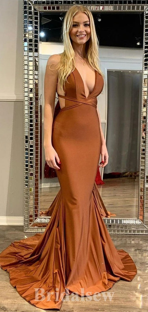 Best Burnt Orange Open Back Fashion Elegant Mermaid Formal Long Evening Prom Dresses PD1044