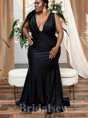 Black Mermaid Modest Long Elegant Evening Prom Dresses, Plus Size Bridesmaid Dresses PD1029