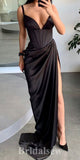 Black Satin Elegant Sexy Mermaid Sleeveless Popular Modest Prom Dresses PD1148