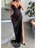Black Satin Elegant Sexy Mermaid Sleeveless Popular Modest Prom Dresses PD1148
