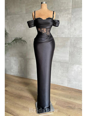Black Unique Satin Mermaid Long Party Vintage Women Prom Dresses, Evening Dress PD678