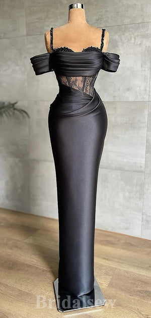 Black Unique Satin Mermaid Long Party Vintage Women Prom Dresses, Evening Dress PD678