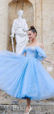 Blue Sparkly Sequin Short Prom Dresses, A-line Off Shoulder Fairy Princess Homecoming Dresses, HD021