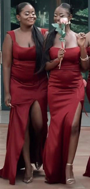 Burgundy Mermaid Long Simple Formal Satin Bridesmaid Dresses BD102