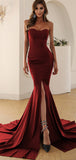 Burgundy Mermaid Simple Elegant Long Formal Evening Prom Dresses PD275