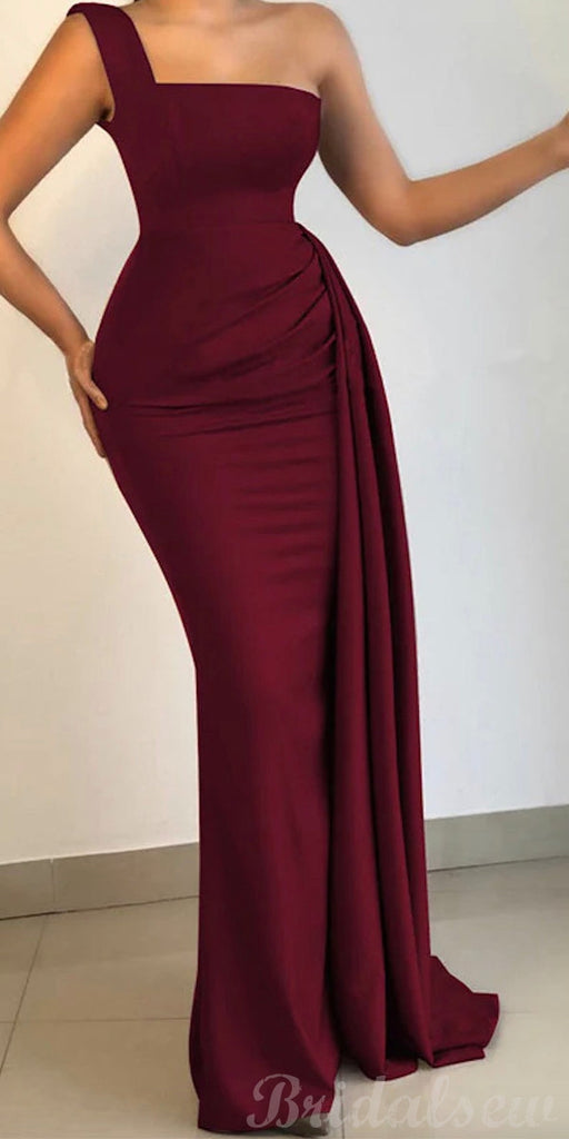 Burgundy One Shoulder Mermaid Best Elegant Formal Black Girls Slay Satin Evening Long Prom Dresses PD527