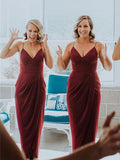 Burgundy Cheap Short Spaghetti Straps Simple Bridesmaid Dresses BD053