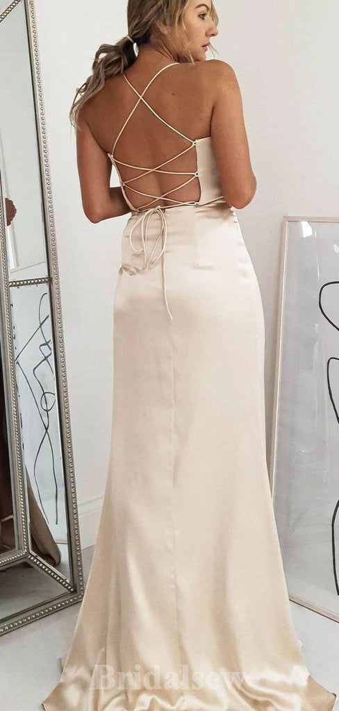 Champagne Mermaid Elegant Purple Spaghetti Straps Modest Unique Long Party Evening Prom Dresses, PD1265