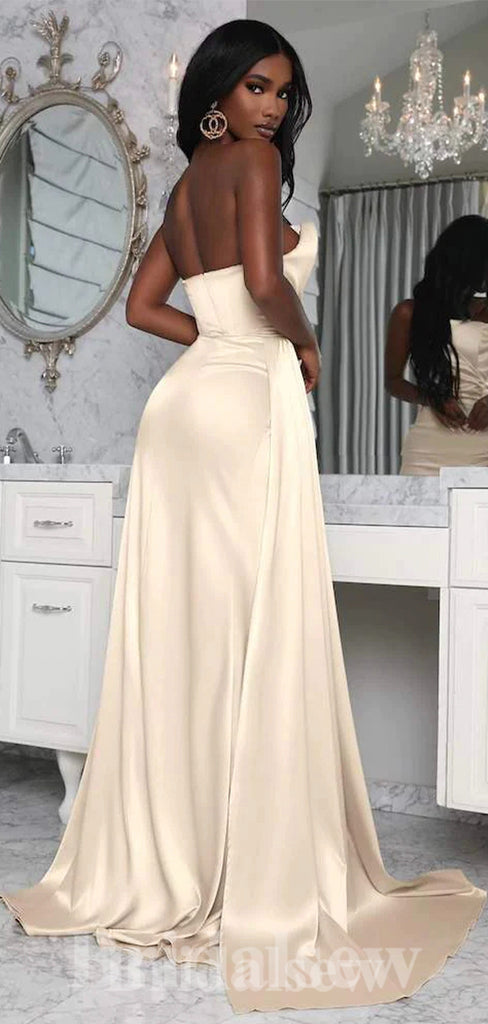 Champagne Mermaid Stylish High Slit Elegant Long Women Evening Prom Dresses PD759