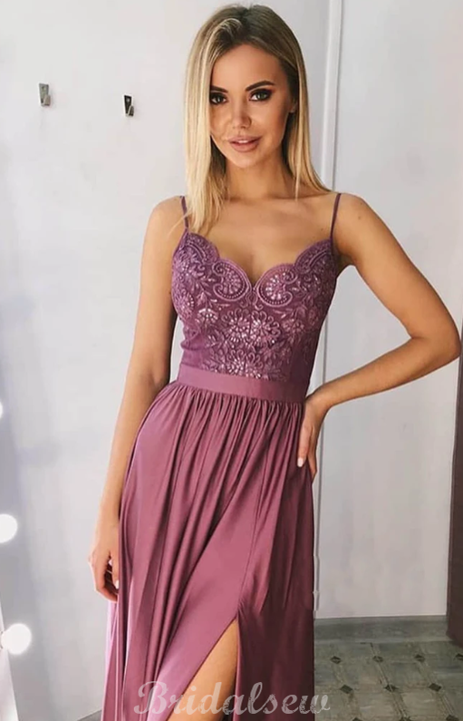 Charming A-line Spaghetti Straps Sleeveless Modest Long Prom Dresses, Evening Dress PD439
