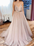 Charming A-line Spaghetti Straps Unique Long Evening Party Prom Dresses PD238