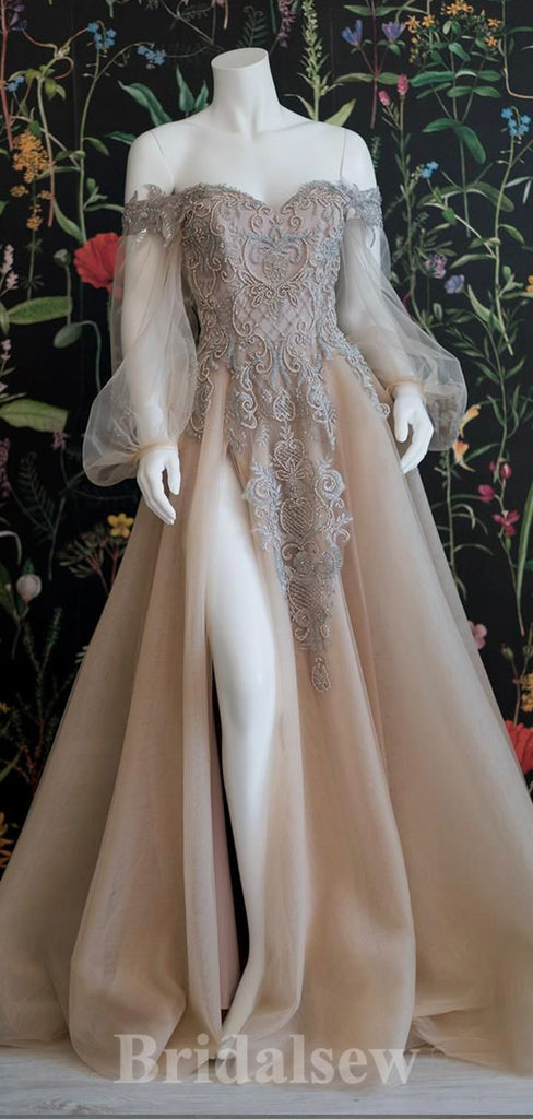 Charming A-line Stylish Off the Shoulder Long Puff Sleeves Princess Long Women Evening Prom Dresses PD824