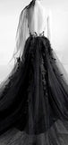 Charming Black Gothic Lace Tulle A-line Long Wedding Dresses, Bridal Gowns WD091