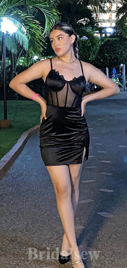 Charming Black Mermaid Straps Short Women Evening Prom Dresses, Homecoming Dress PD707
