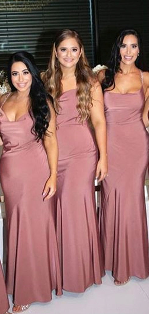 Charming Dusty Rose Spaghetti Strap Elegant Long Simple Bridesmaid Dresses BD221