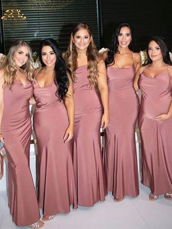 Charming Dusty Rose Spaghetti Strap Elegant Long Simple Bridesmaid Dresses BD221
