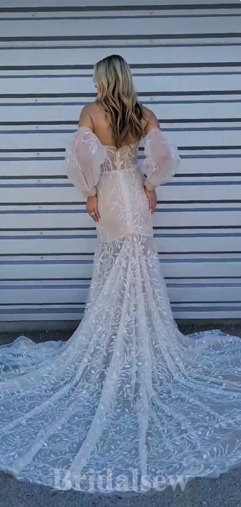 Charming Elegant Mermaid Luxurious Unique Vintage Long Romantic Wedding Dresses WD419