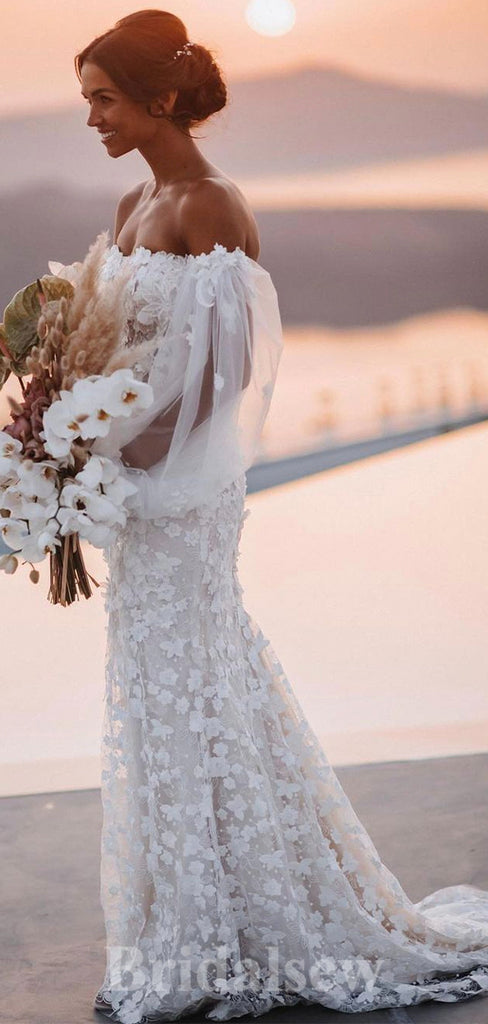 Charming Lace Appliques Mermaid Detachable Princess Classy Fairy Beach Vintage Long Wedding Dresses WD339