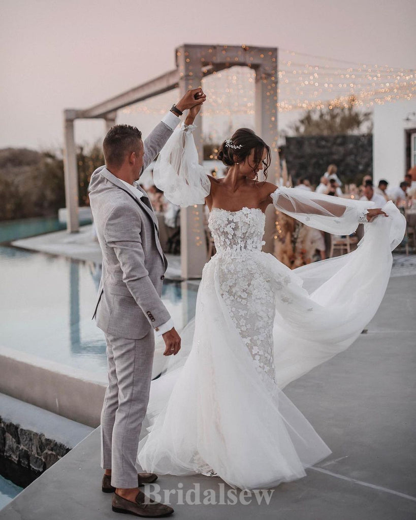 Charming Lace Appliques Mermaid Detachable Princess Classy Fairy Beach Vintage Long Wedding Dresses WD339