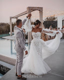 Charming Lace Appliques Mermaid Detachable Princess Classy Fairy Beach Vintage Long Wedding Dresses WD339