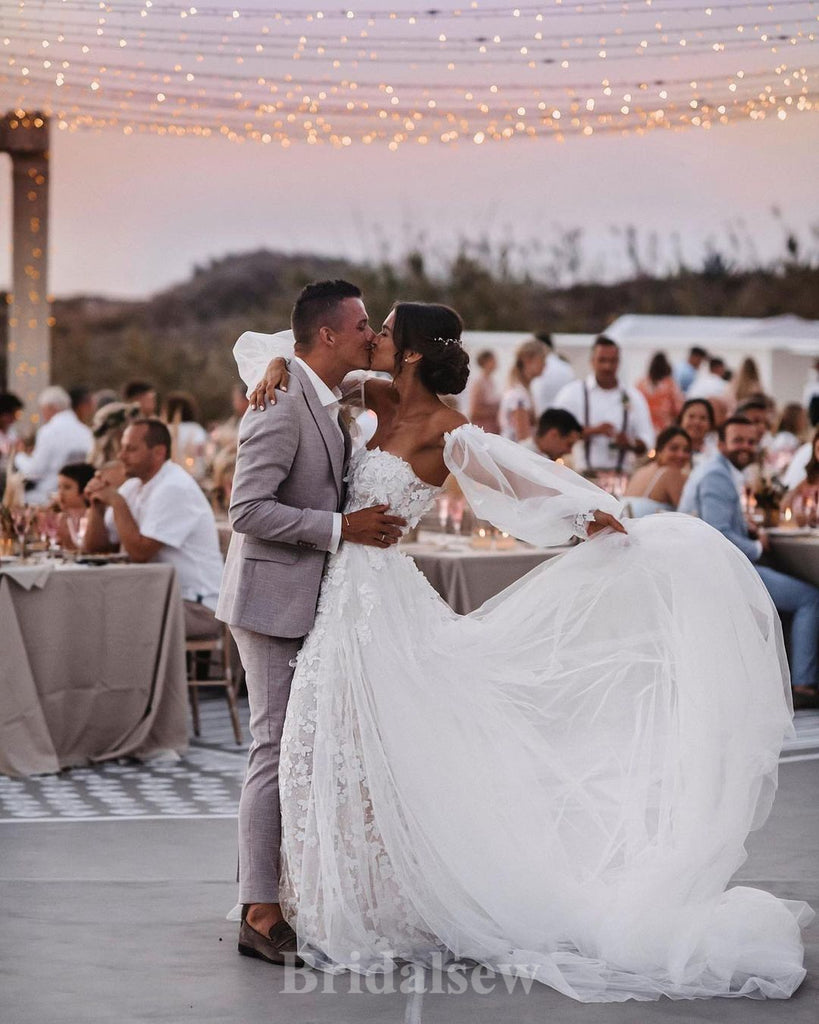 Charming Lace Appliques Mermaid Detachable Princess Classy Fairy Beach Vintage Long Wedding Dresses WD339