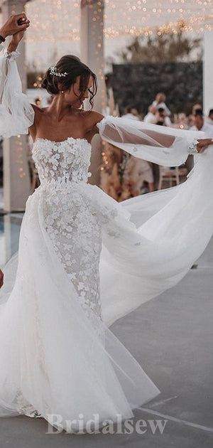 Charming Lace Appliques Mermaid Detachable Princess Classy Fairy Beach Vintage Long Wedding Dresses WD339