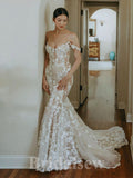 Charming Lace Mermaid Off the Shoulder Elegant Classy Fairy Beach Vintage Long Wedding Dresses WD340