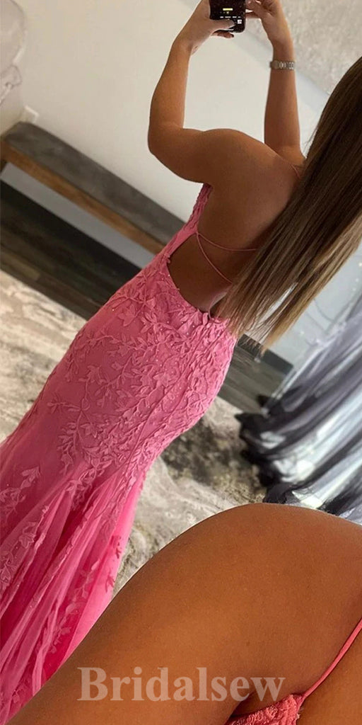 Charming Lace Mermaid Spaghetti Straps New Elegant Long Party Evening Prom Dresses PD973