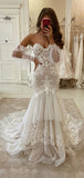 Charming Mermaid Lace Vintage Fashion Modest Wedding Dresses WD034
