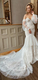 Charming Mermaid Lace Vintage Fashion Modest Wedding Dresses WD034